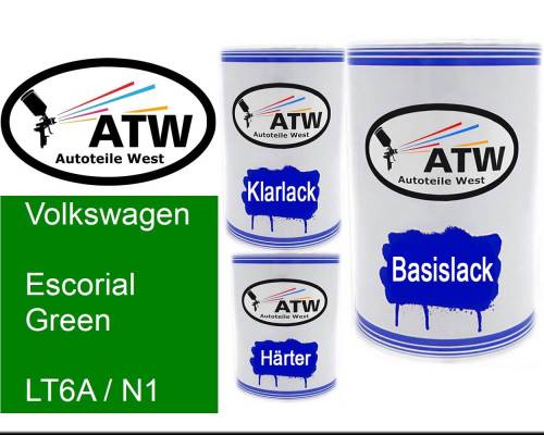 Volkswagen, Escorial Green, LT6A / N1: 500ml Lackdose + 500ml Klarlack + 250ml Härter - Set, von ATW Autoteile West.